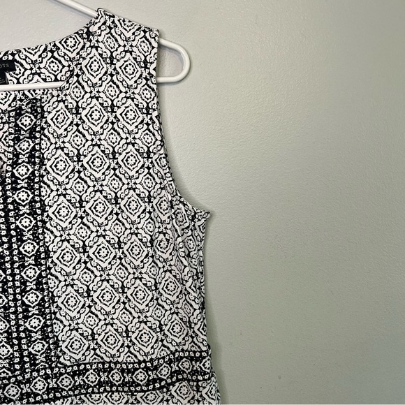 Talbots White & Black Medallion Print Sleeveless Tank Split Neck Midi Dress Sz L - Picture 5 of 11
